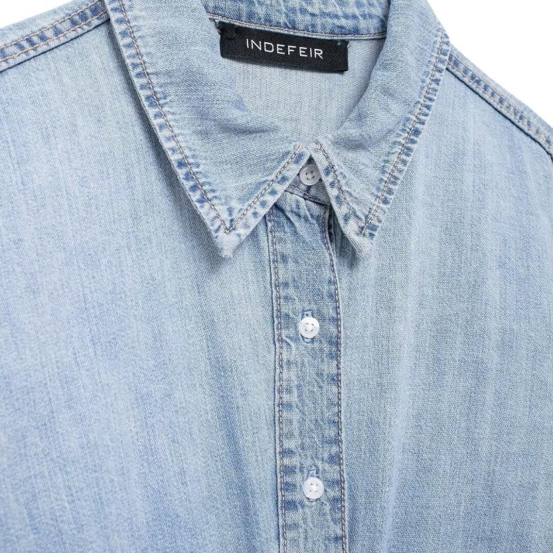 Denim Button-Up Shirt – Relaxed Fit  | Womens Shirts & Blouses Clothing Indigo blue