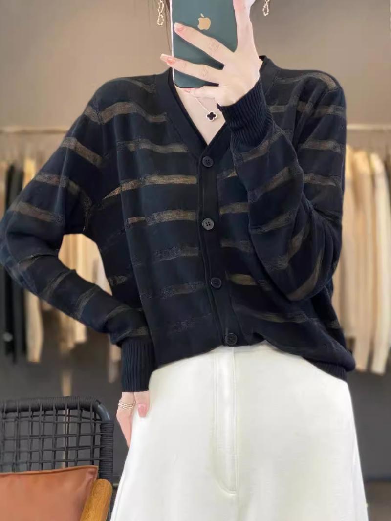 Distressed Stripe Cardigan  | Womens Knitwear Clothing Black