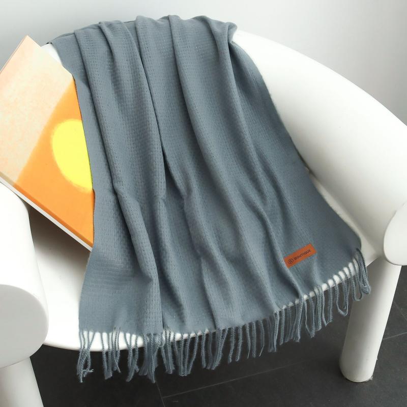 Fringe Wool Scarf &Ndash; Narrow  | Womens Scarves Scarves Powder blue mélange