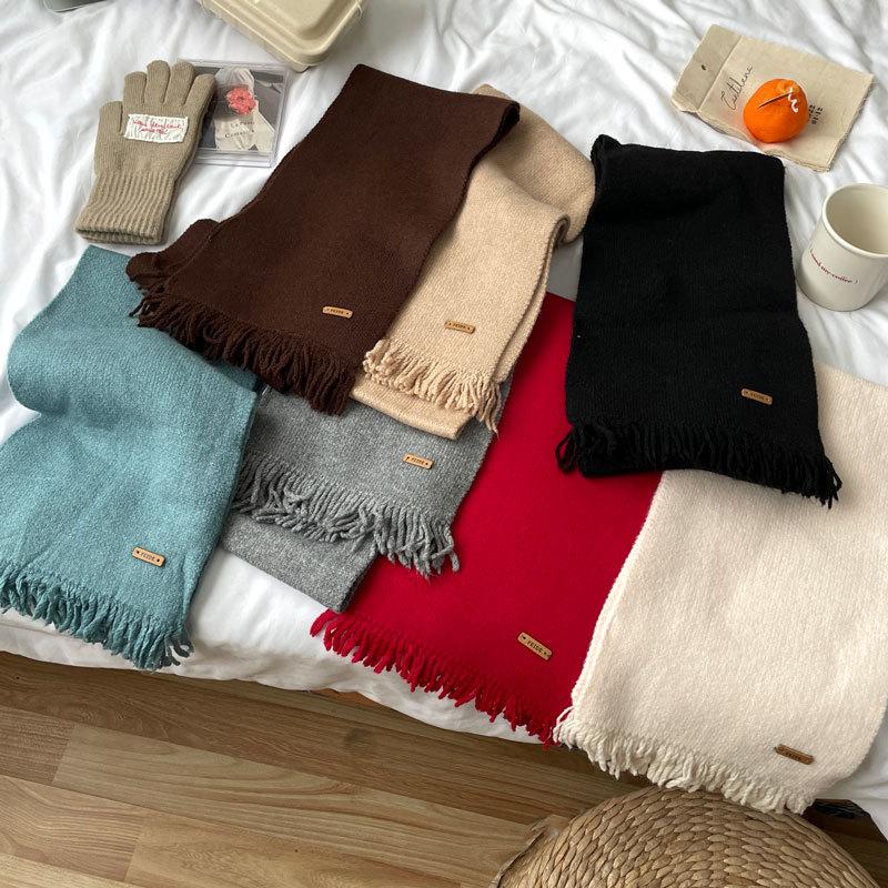 Fringe Wool Scarf – Skinny  | Womens Scarves Scarves Oatmeal melange