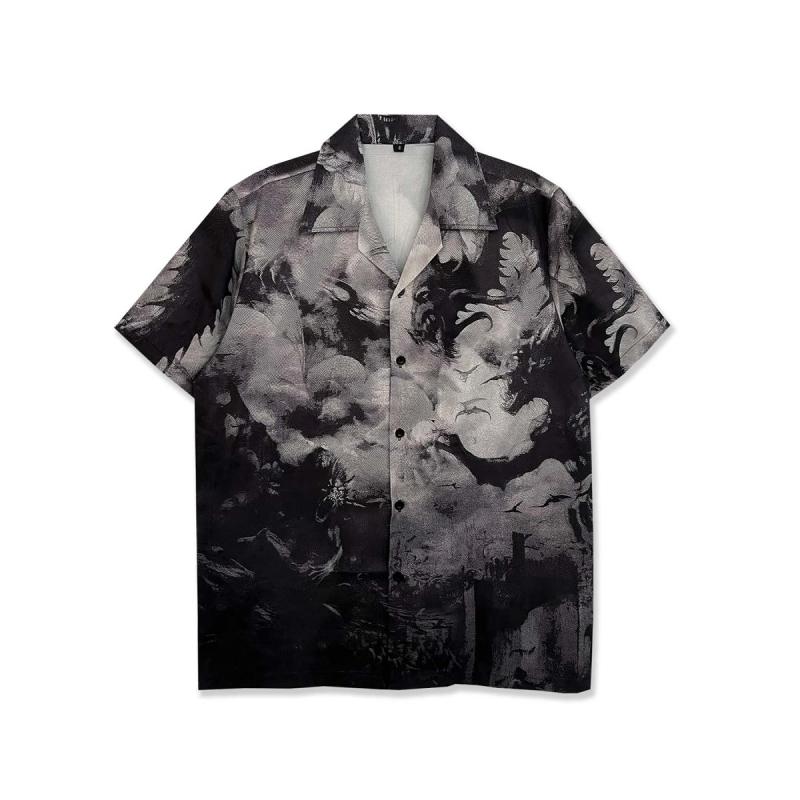 Printed Button-Up Shirt Unisex  | Womens Shirts & Blouses Clothing Black