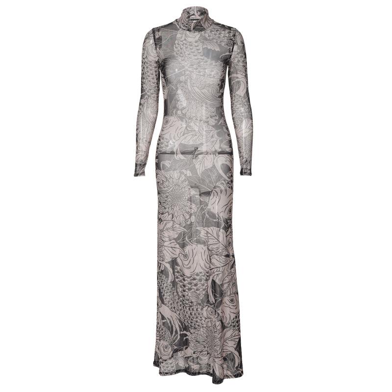 Printed Mesh Dress Runway Show  | Womens Dresses Clothing Dresses